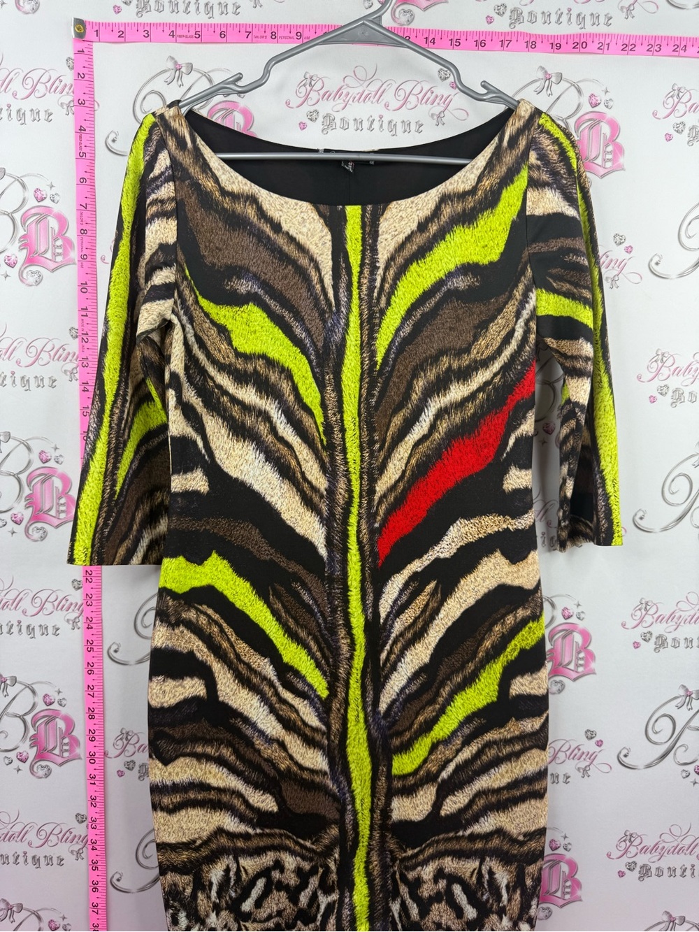 ANNA VERDI dress Zebra-Print Scoop Neck with Neon Green & Red Accents